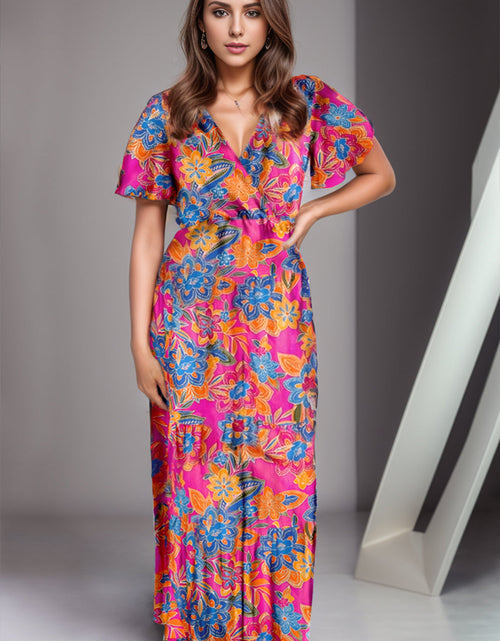 Load image into Gallery viewer, Printed Surplice Short Sleeve Maxi Dress
