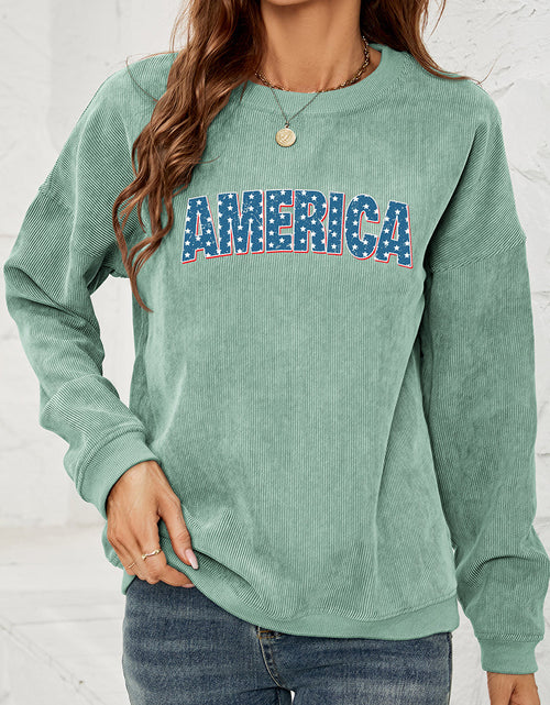 Load image into Gallery viewer, AMERICA Graphic Dropped Shoulder Sweatshirt
