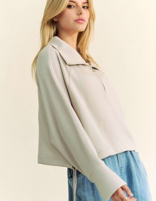 Load image into Gallery viewer, Davi &amp; Dani Drawstring Hem Half Zip Raglan Sleeve Sweatshirt
