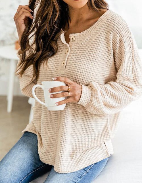 Load image into Gallery viewer, Slit Waffle Knit Long Sleeve T-Shirt
