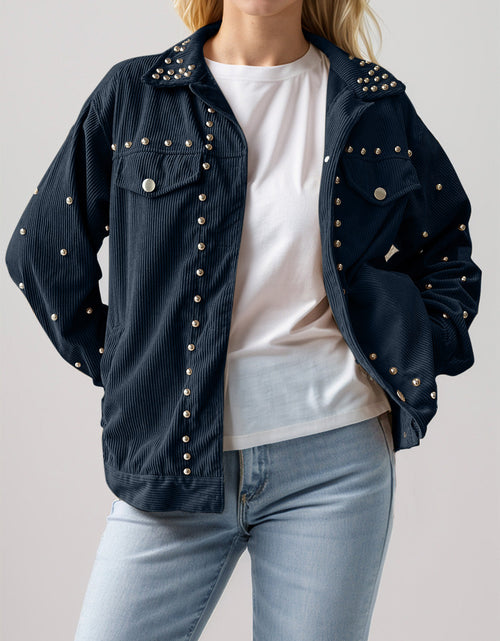 Load image into Gallery viewer, Studded Collared Neck Button Up Jacket
