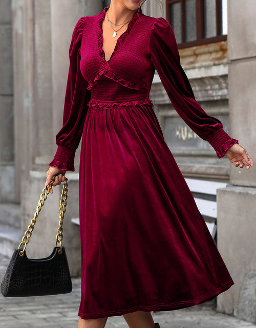 Load image into Gallery viewer, Perfee Smocked Lantern Sleeve Midi Dress
