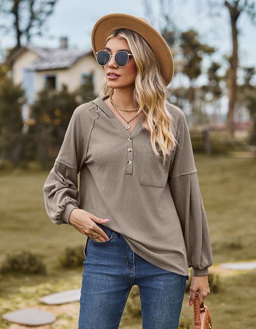 Load image into Gallery viewer, Dropped Shoulder Button-Down Hoodie
