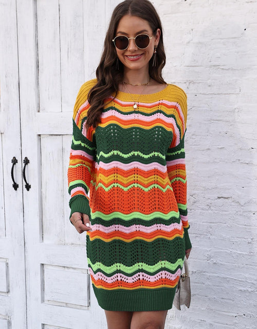 Load image into Gallery viewer, Openwork Round Neck Sweater Dress
