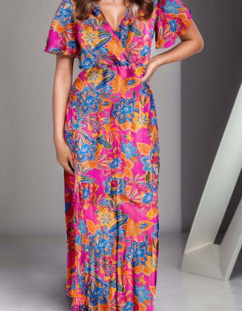 Load image into Gallery viewer, Printed Surplice Short Sleeve Maxi Dress
