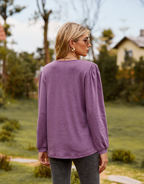 Load image into Gallery viewer, Puff Sleeve Ruffle Trim Blouse
