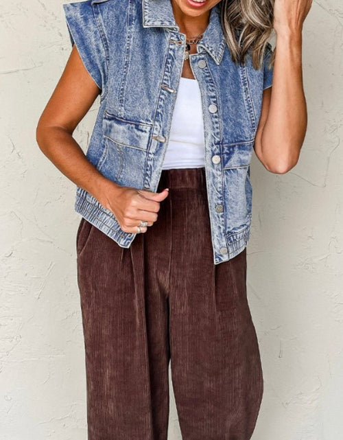 Load image into Gallery viewer, Button Up Cap Sleeve Denim Jacket
