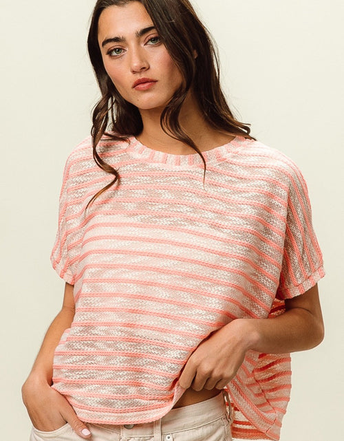 Load image into Gallery viewer, BiBi Braid Striped Short Sleeve Round Neck T-Shirt
