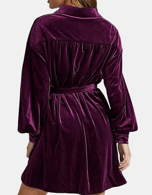 Load image into Gallery viewer, Collared Neck Button Down Long Sleeve Mini Dress

