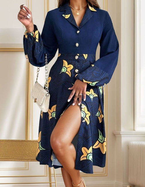 Load image into Gallery viewer, Perfee Printed Collared Neck Long Sleeve Dress
