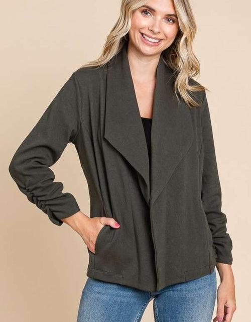 Load image into Gallery viewer, Culture Code Full Size Ruched Open Front Long Sleeve Jacket
