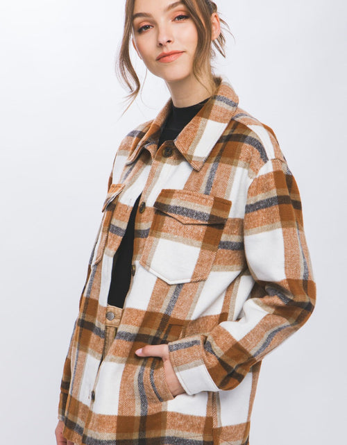 Load image into Gallery viewer, Love Tree Plaid Button Up Shacket
