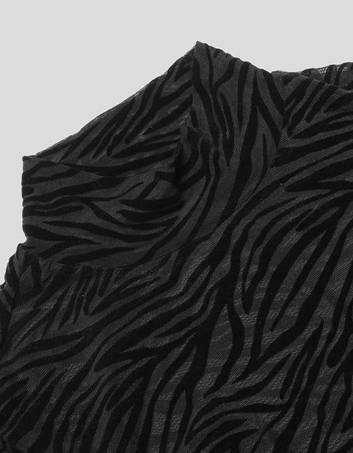 Load image into Gallery viewer, Men's Zebra Print Mock Neck Long Sleeve Mesh Top
