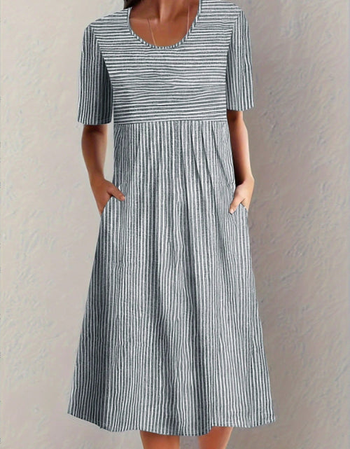Load image into Gallery viewer, Striped Round Neck Short Sleeve Midi Dress
