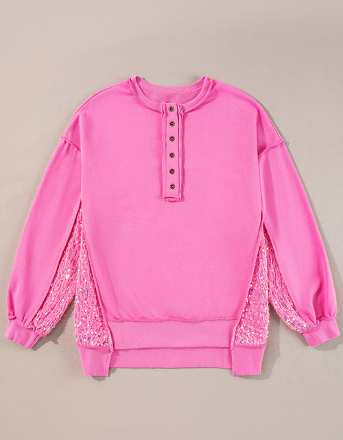 Load image into Gallery viewer, Sequin Half Button Long Sleeve Sweatshirt

