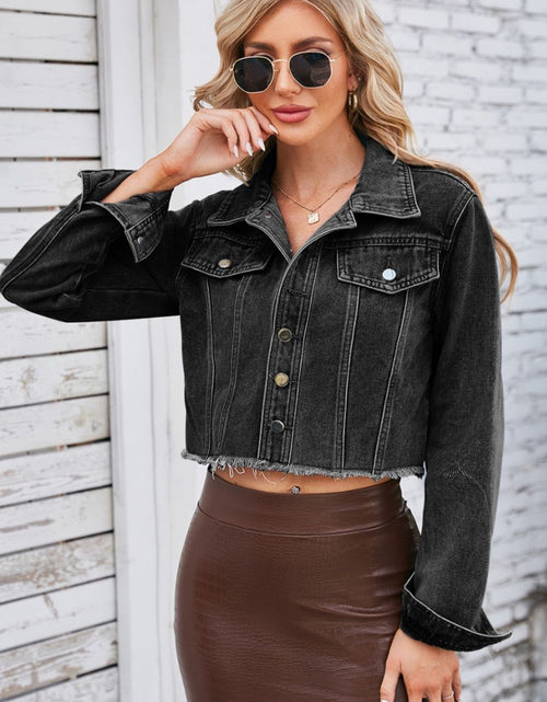 Load image into Gallery viewer, Raw Hem Denim Jacket with Pockets
