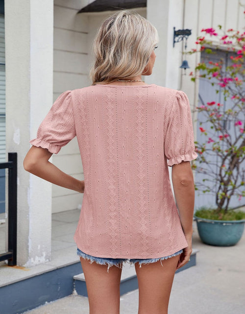 Load image into Gallery viewer, Eyelet Notched Short Sleeve Top
