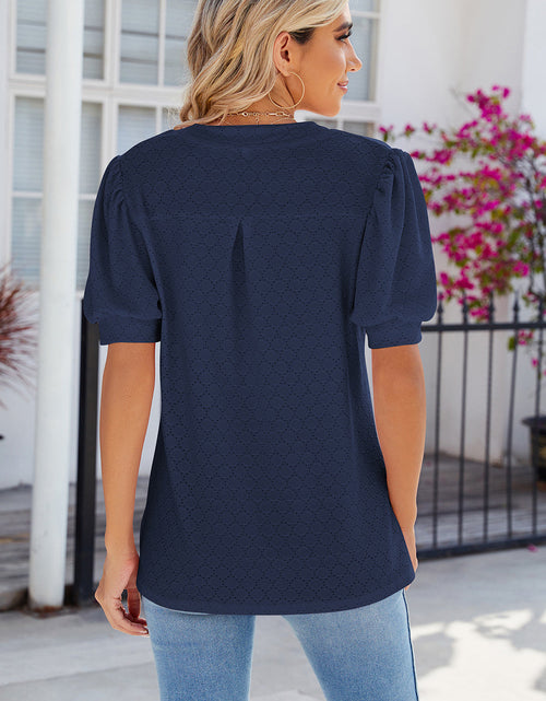 Load image into Gallery viewer, Eyelet Notched Puff Sleeve T-Shirt
