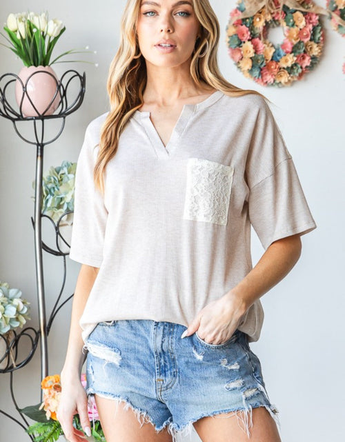 Load image into Gallery viewer, Heimish Full Size Lace Front Pocket Drop Shoulder Top
