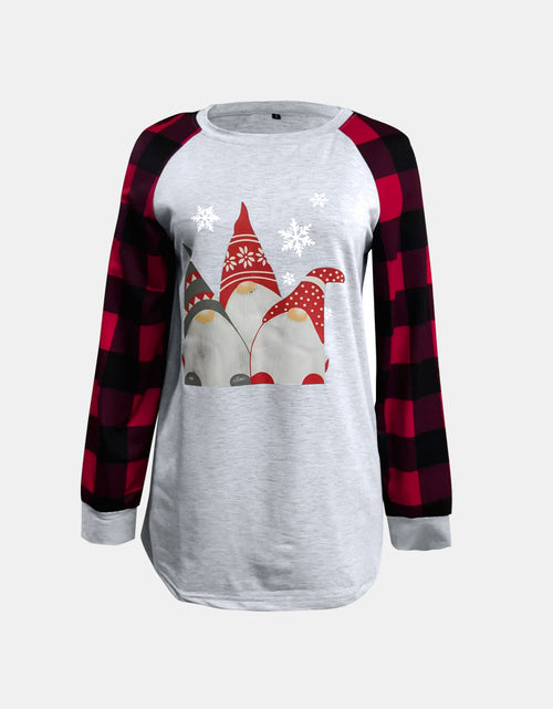 Load image into Gallery viewer, Full Size Graphic Plaid Round Neck Long Sleeve T-Shirt
