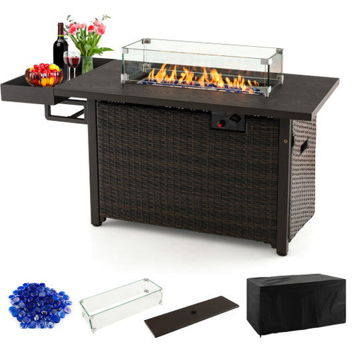 Load image into Gallery viewer, 52 Inches Outdoor Wicker Gas Fire Pit Propane Fire Table with Cover-Brown
