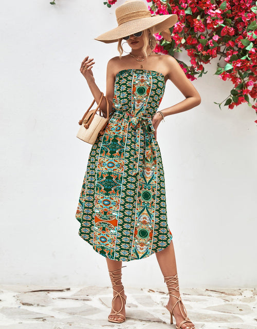 Load image into Gallery viewer, Printed Strapless Tie Belt Dress
