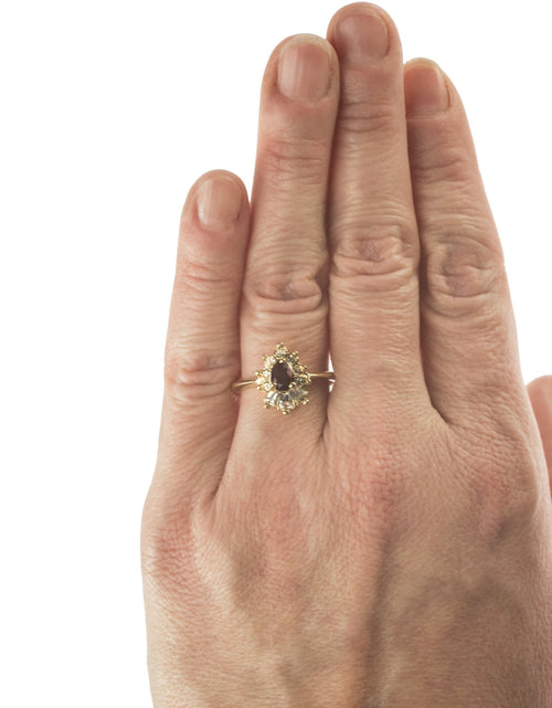 Load image into Gallery viewer, Vintage 1990's Ring Ruby and Clear Austrian Crystals 18k Yellow Gold Plated by PVD Vintage Jewelry
