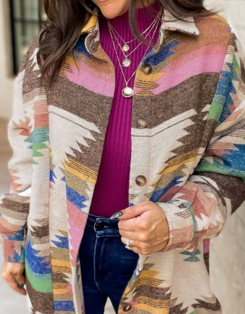 Load image into Gallery viewer, Geometric Button Up Long Sleeve Jacket
