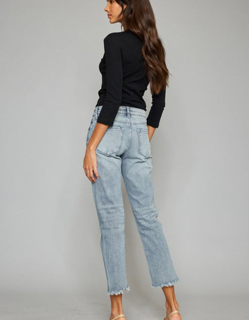 Load image into Gallery viewer, Kancan High Waist Button Fly Raw Hem Cropped Straight Jeans
