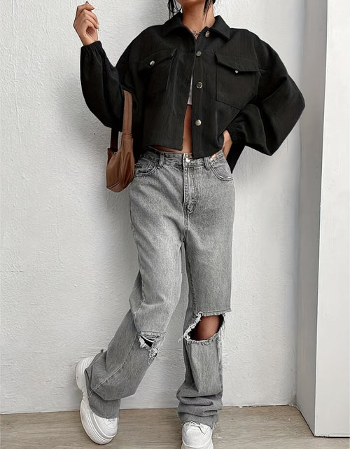 Load image into Gallery viewer, Collared Neck Dropped Shoulder Jacket
