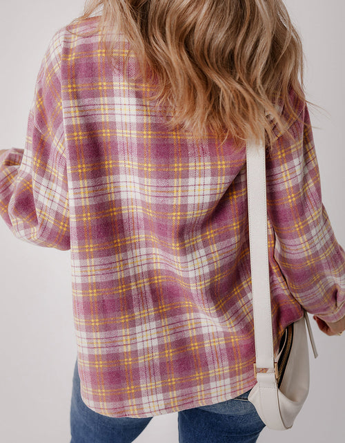 Load image into Gallery viewer, Plaid Collared Neck Button Up Shacket
