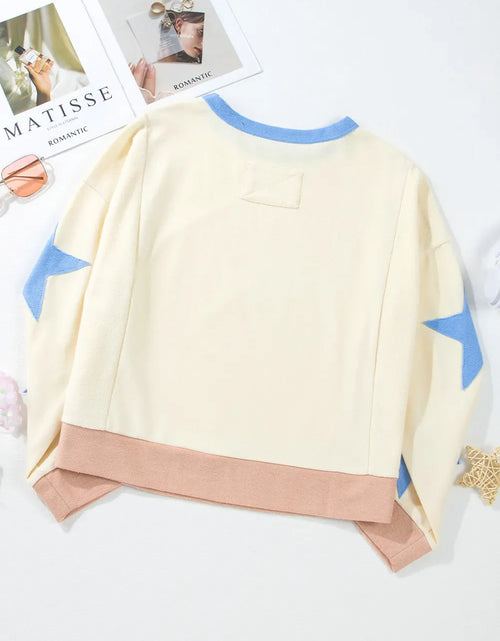 Load image into Gallery viewer, Star Contrast Round Neck Long Sleeve Sweatshirt
