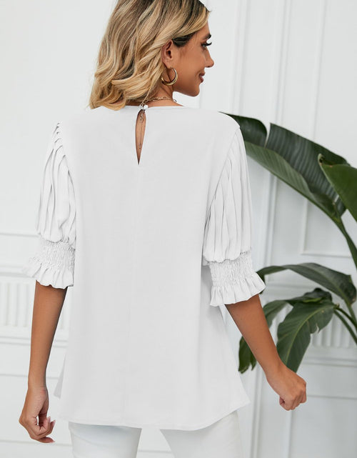 Load image into Gallery viewer, Pleated Flounce Sleeve Keyhole Blouse
