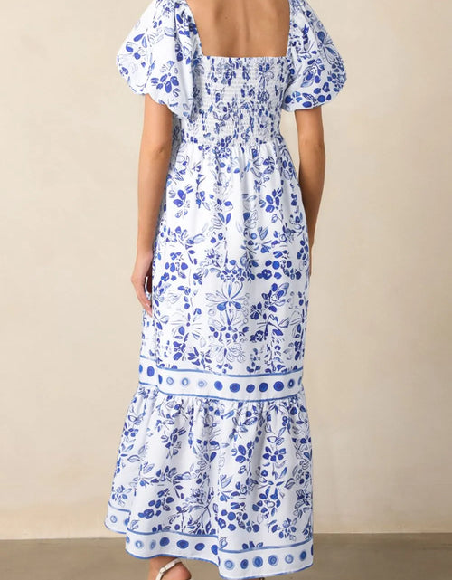 Load image into Gallery viewer, Smocked Printed Square Neck Puff Sleeve Dress
