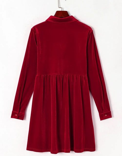 Load image into Gallery viewer, Ruched Button Up Collared Neck Long Sleeve Shirt Dress
