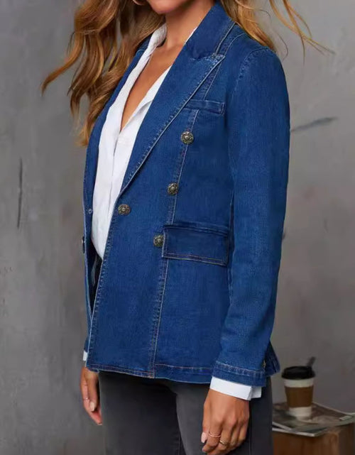 Load image into Gallery viewer, Collared Neck Long Sleeve Denim Jacket
