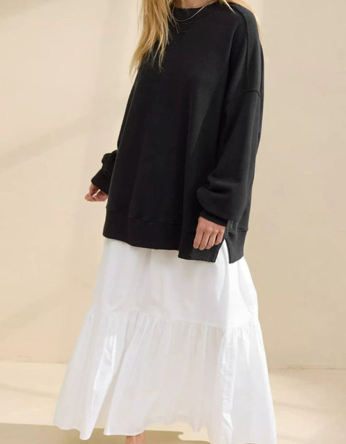 Load image into Gallery viewer, Side Slit Round Neck Long Sleeve Sweatshirt

