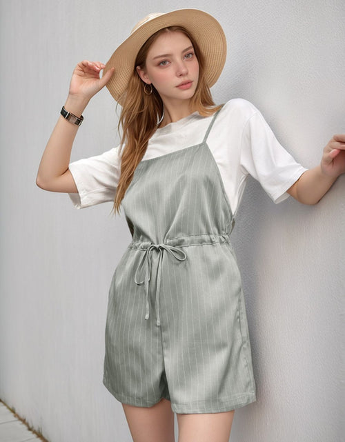 Load image into Gallery viewer, Perfee Drawstring Waist Striped Overalls with Pockets
