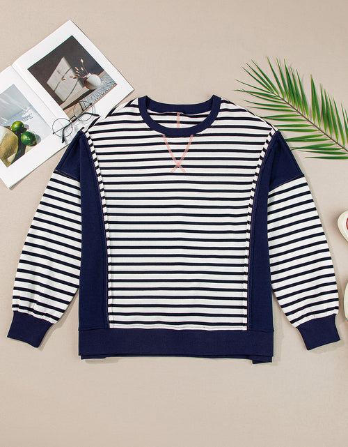 Load image into Gallery viewer, Exposed Seam Striped Long Sleeve Sweatshirt
