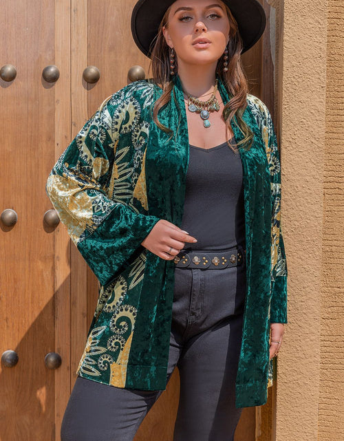 Load image into Gallery viewer, Plus Size Open Front Bohemian Style Long Sleeve Cardigan
