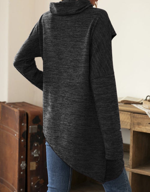 Load image into Gallery viewer, Asymmetrical Hem Cowl Neck Long Sleeve T-Shirt
