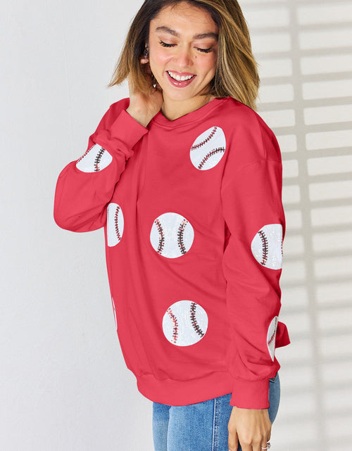 Load image into Gallery viewer, Sequin Baseball Round Neck Dropped Shoulder Sweatshirt
