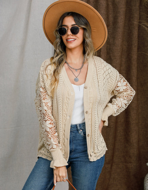 Load image into Gallery viewer, Eyelet Button Up Lantern Sleeve Cardigan

