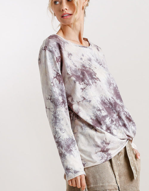 Load image into Gallery viewer, Umgee Full Size Tie Dye Front Gathered Detail Round Neck Long Sleeve T-Shirt Plus Size
