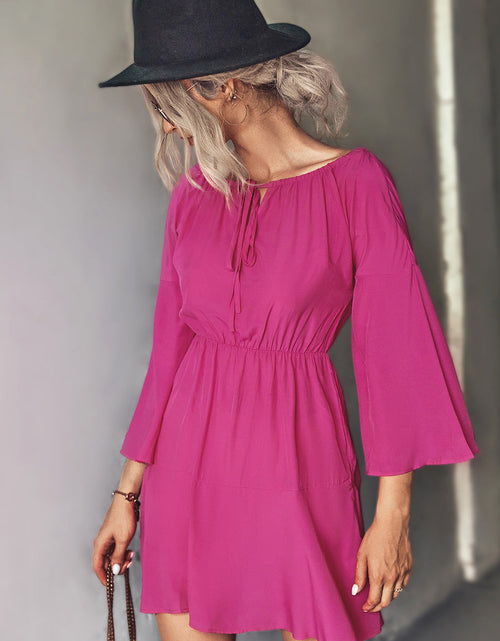 Load image into Gallery viewer, Tie Neck Flare Sleeve Mini Dress
