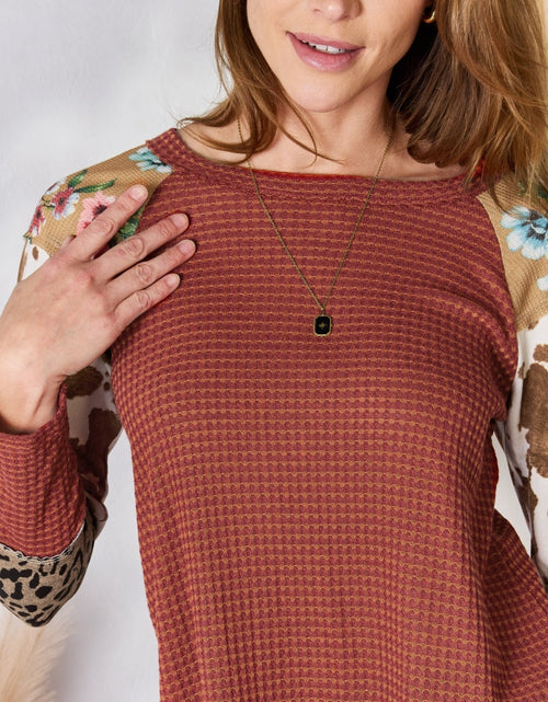 Load image into Gallery viewer, Hailey &amp; Co Full Size Leopard Waffle-Knit Blouse
