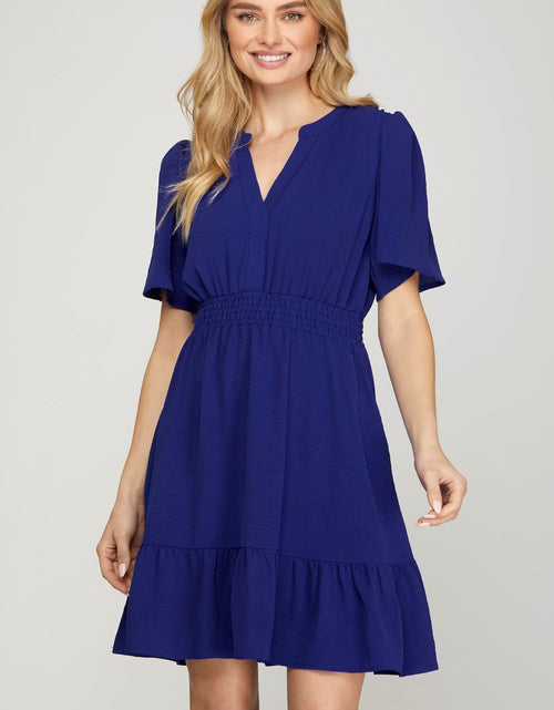 Load image into Gallery viewer, She + Sky Ruffled Hem Notched Flutter Sleeve Mini Dress
