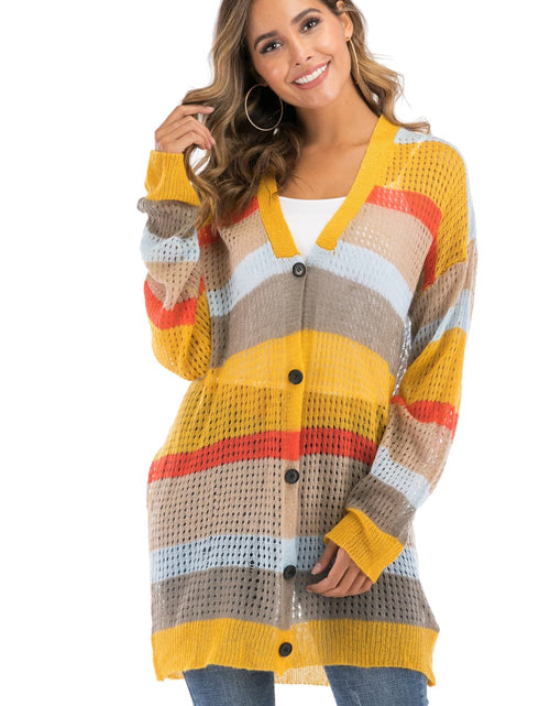 Load image into Gallery viewer, Color Block Openwork Long Sleeve Cardigan
