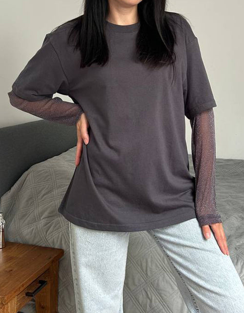 Load image into Gallery viewer, Faux Layered Round Neck Mesh Sleeve Top
