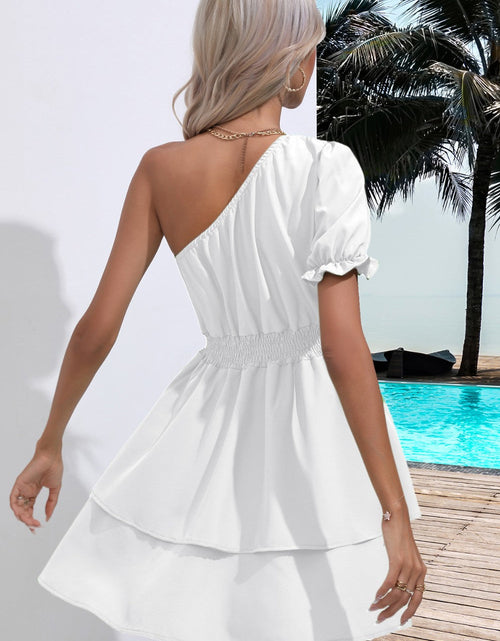 Load image into Gallery viewer, Layered Single Shoulder Flounce Sleeve Mini Dress

